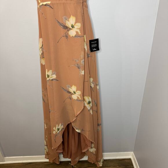 Lulu's All Mine Rusty Rose Floral Print High-Low Wrap Maxi Dress Wedding Guest L - Picture 14 of 14